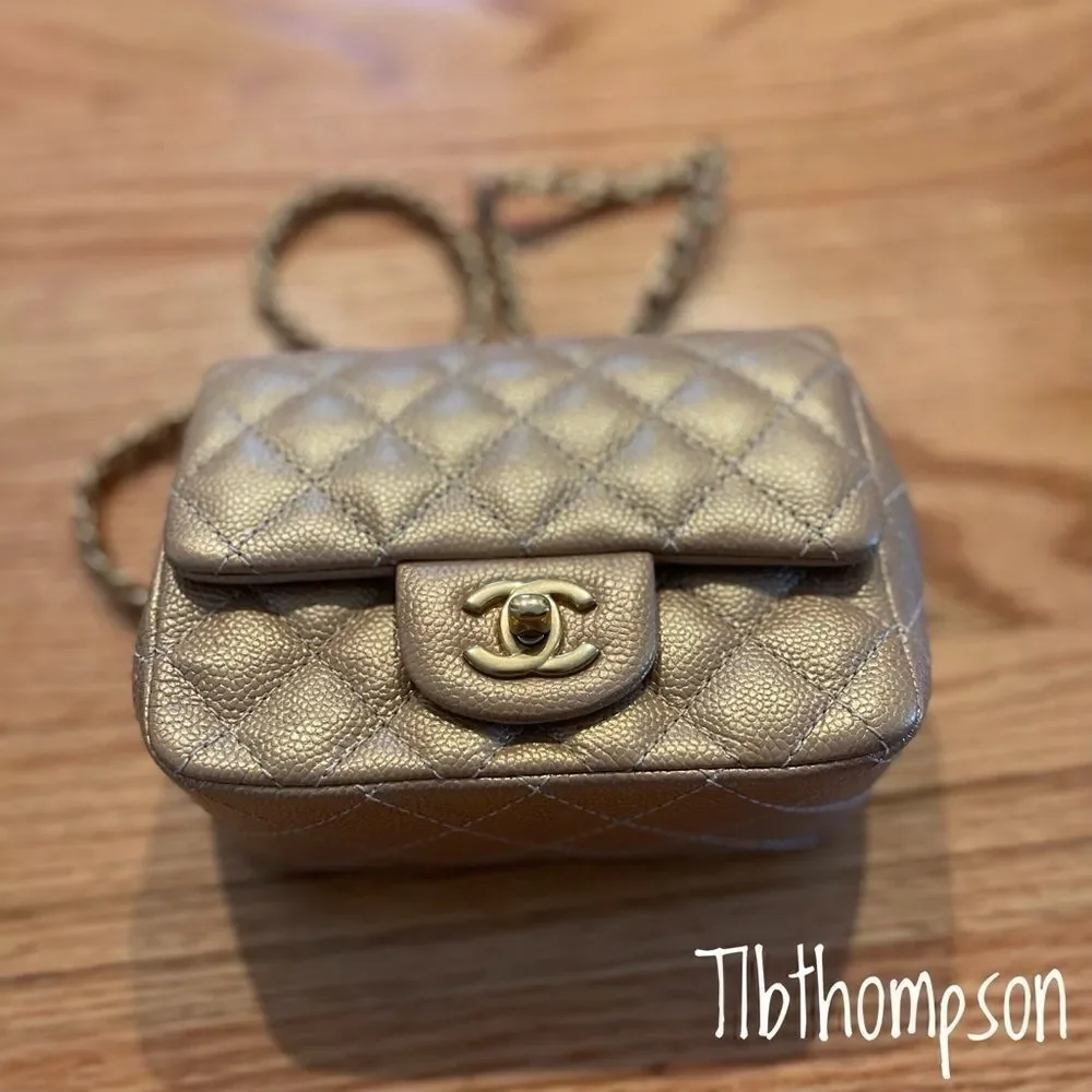 Chanel square mini gold caviar leather & GHW